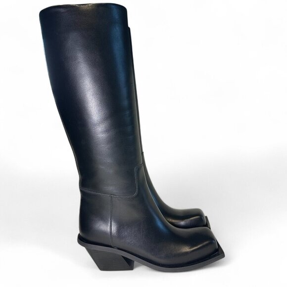 Gia Borghini Ginevra Blondine Texan Leather Knee High Black Boot EU 38 NIB - Picture 1 of 16
